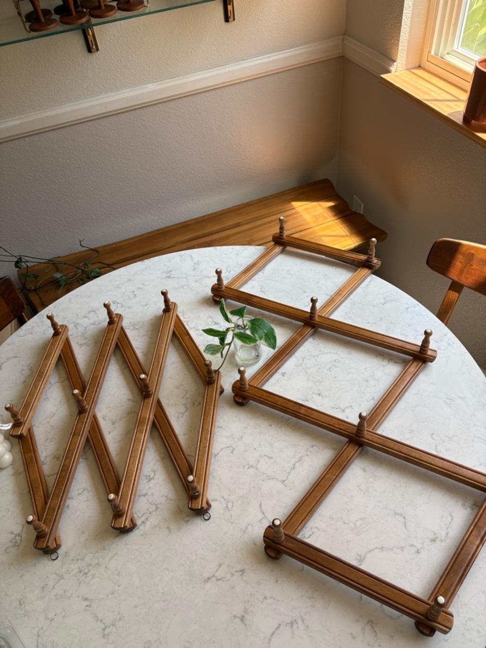 Vintage 1960s Wooden Accordion Wall Rack - Brown - Picture 7 of 9